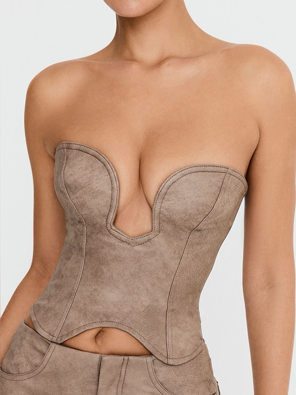 Mistress Rocks Mocha Vegan Leather Strapless Corset
